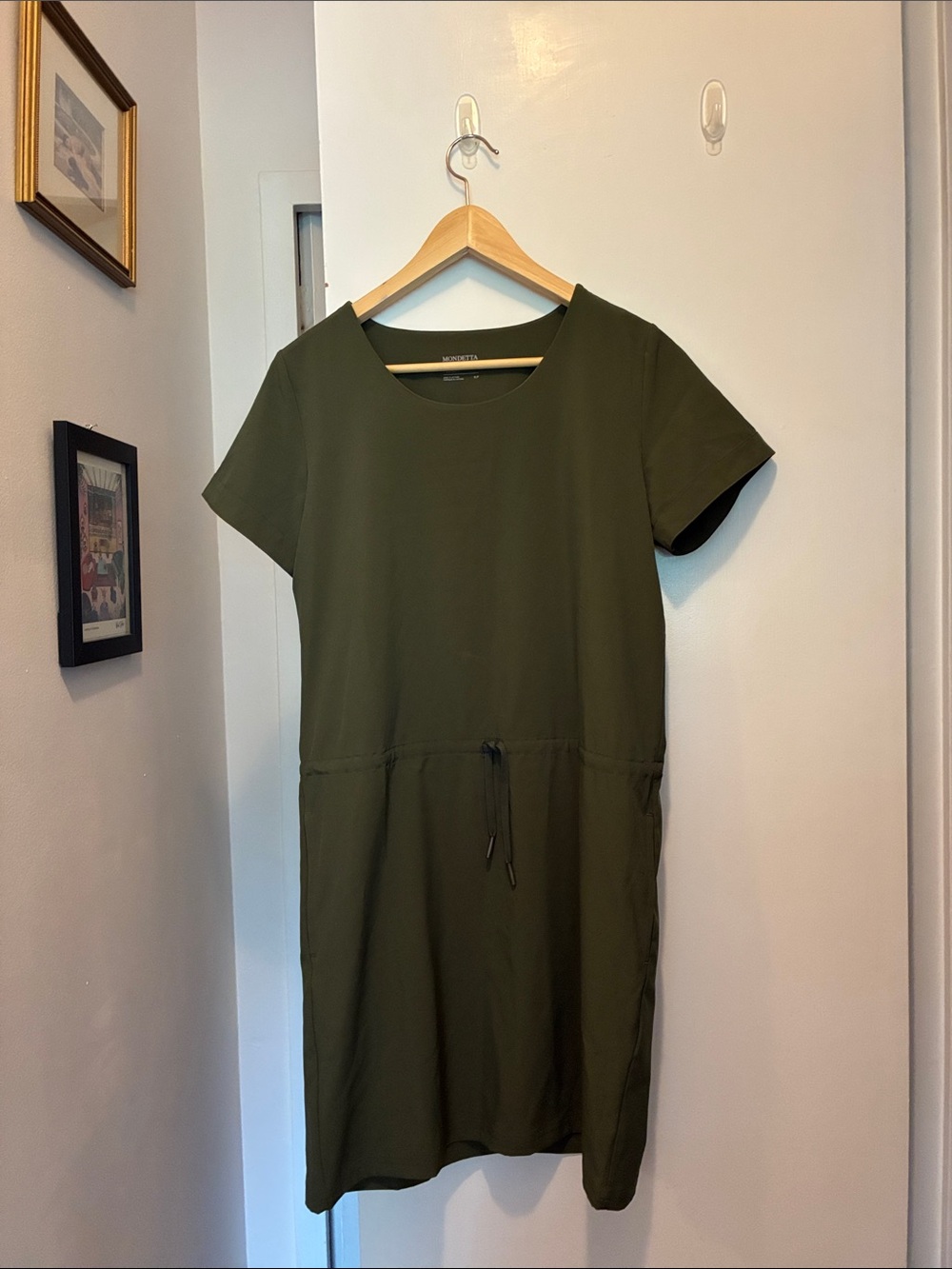Mondetta Olive Green Short-Sleeve Drawstring Midi Dress